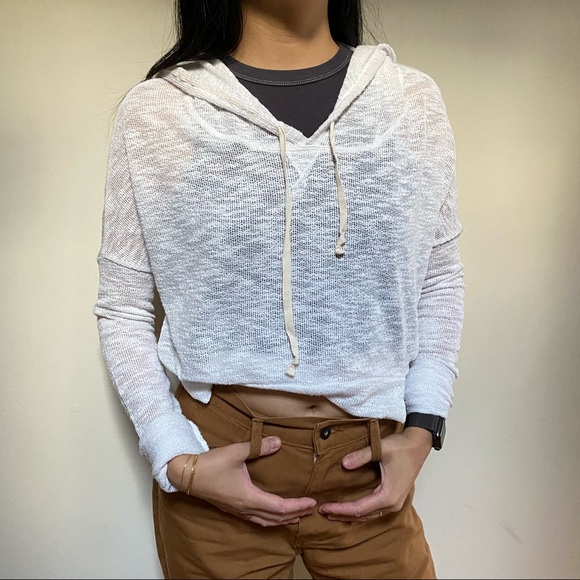 HOLLISTER - Knit Crop Semi-Sheer Hoodie - Picture 2 of 4